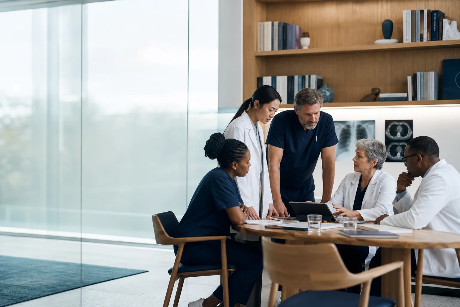 Une équipe médicale multidisciplinaire examine des informations ensemble